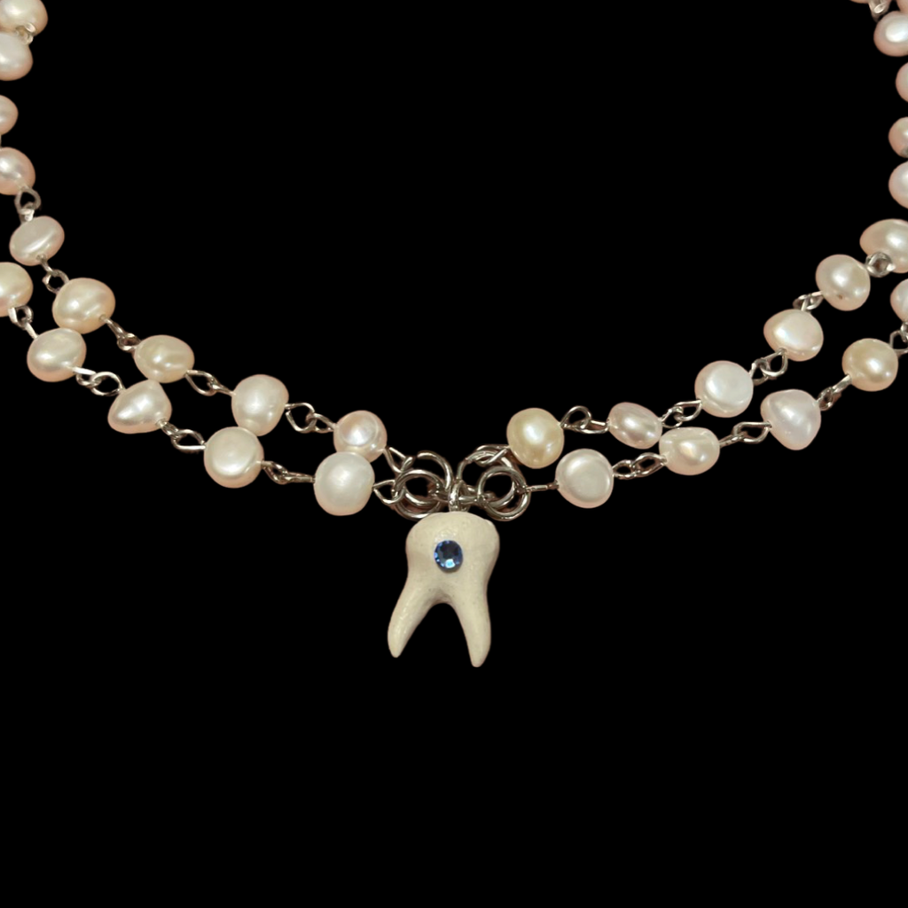 Double Pearl Ice Tooth Necklace