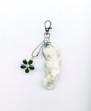 Flower rabbits foot keychain