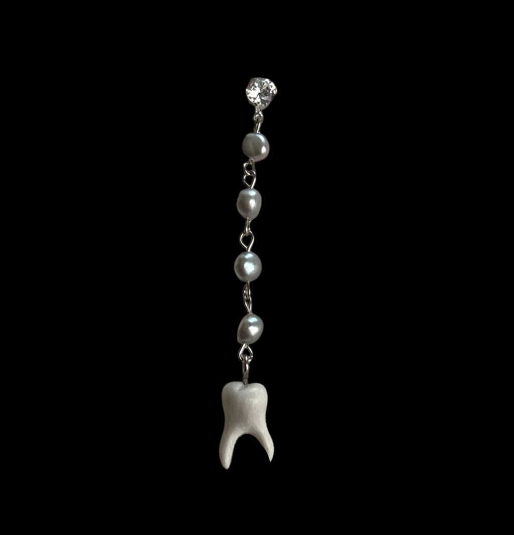 Silver Pearl Tooth Drop Stud