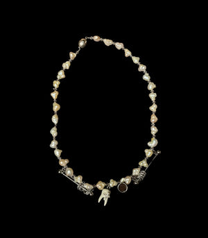 Pink Pearl with Tooth Cross Necklace