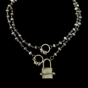 Double Dark Pearl Lock Necklace
