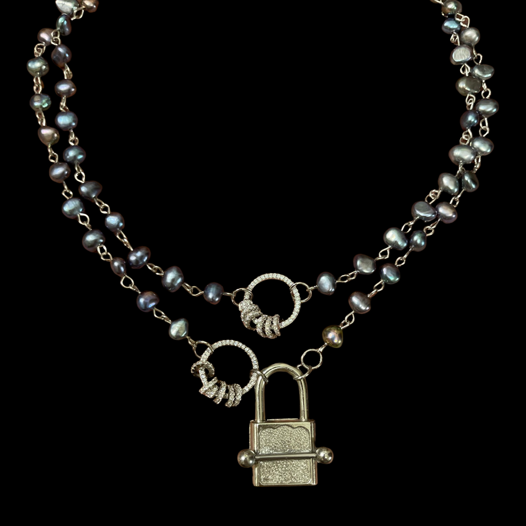 Double Dark Pearl Lock Necklace