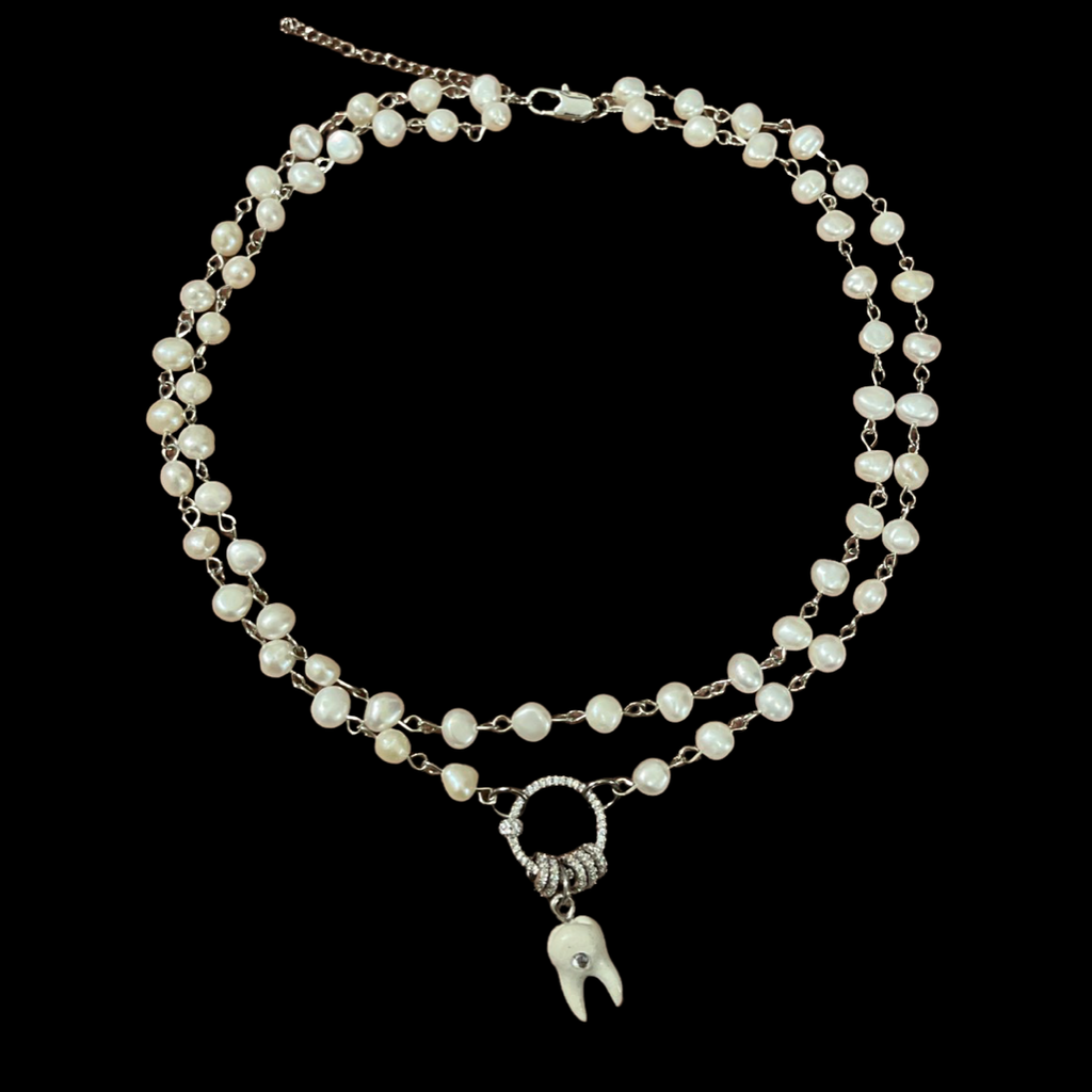 Double Pearl Tooth Necklace