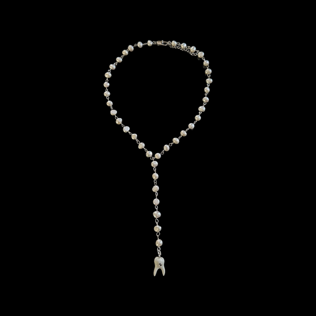 PEARL LARIAT TOOTH NECKLACE
